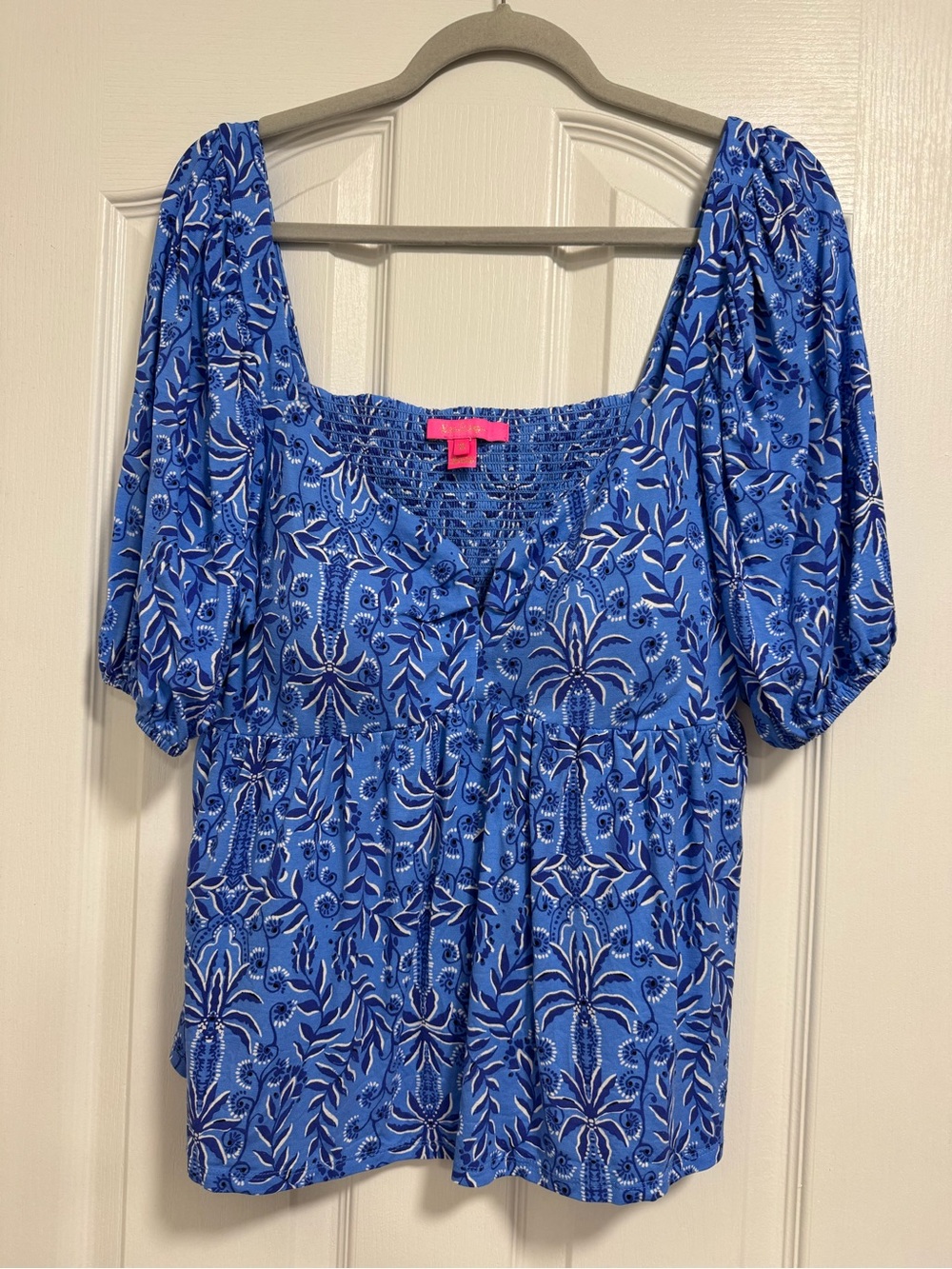 Lilly Pulitzer Square-Neck Puff Sleeve Top